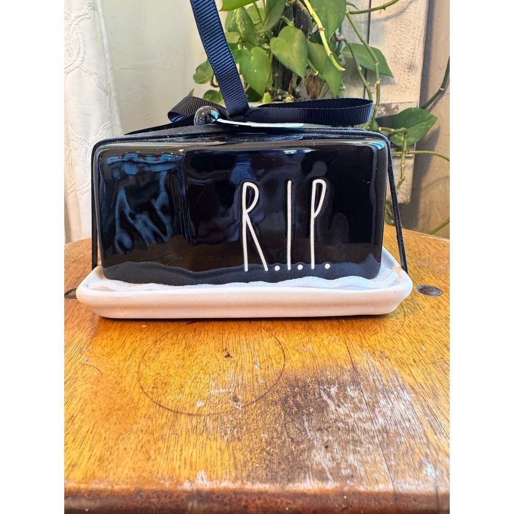 Rae Dunn RIP coffin butter dish black Halloween Goth